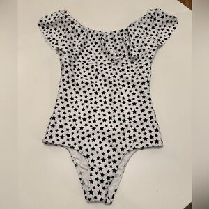 Verdelimon Black White Star Ruffle One Piece Swimsuit Small